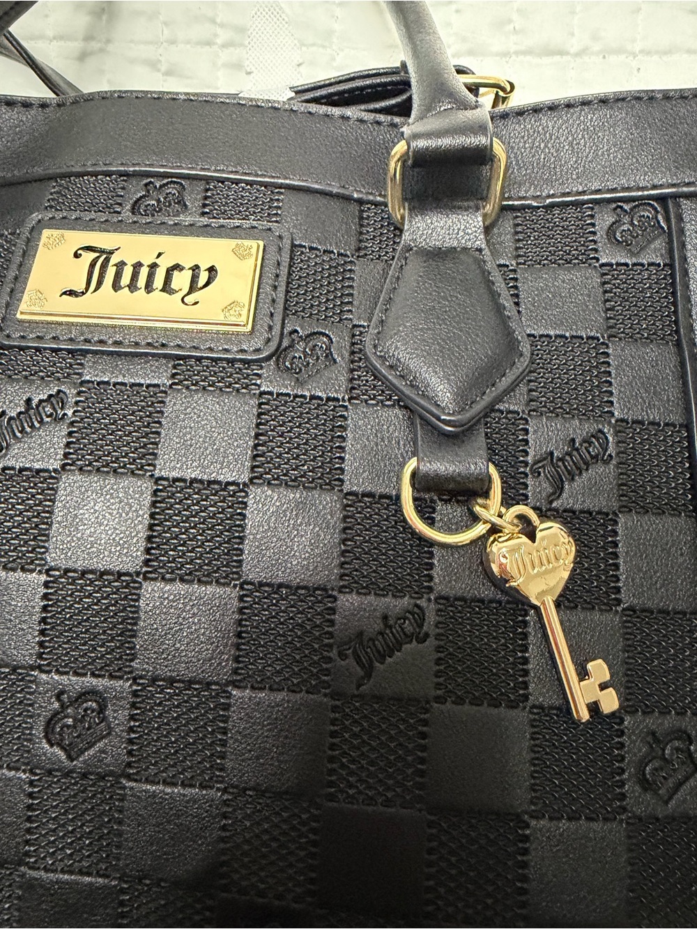 Juicy Couture Black Checkerboard Satchel Crossbody Bag NWT - Picture 2 of 10